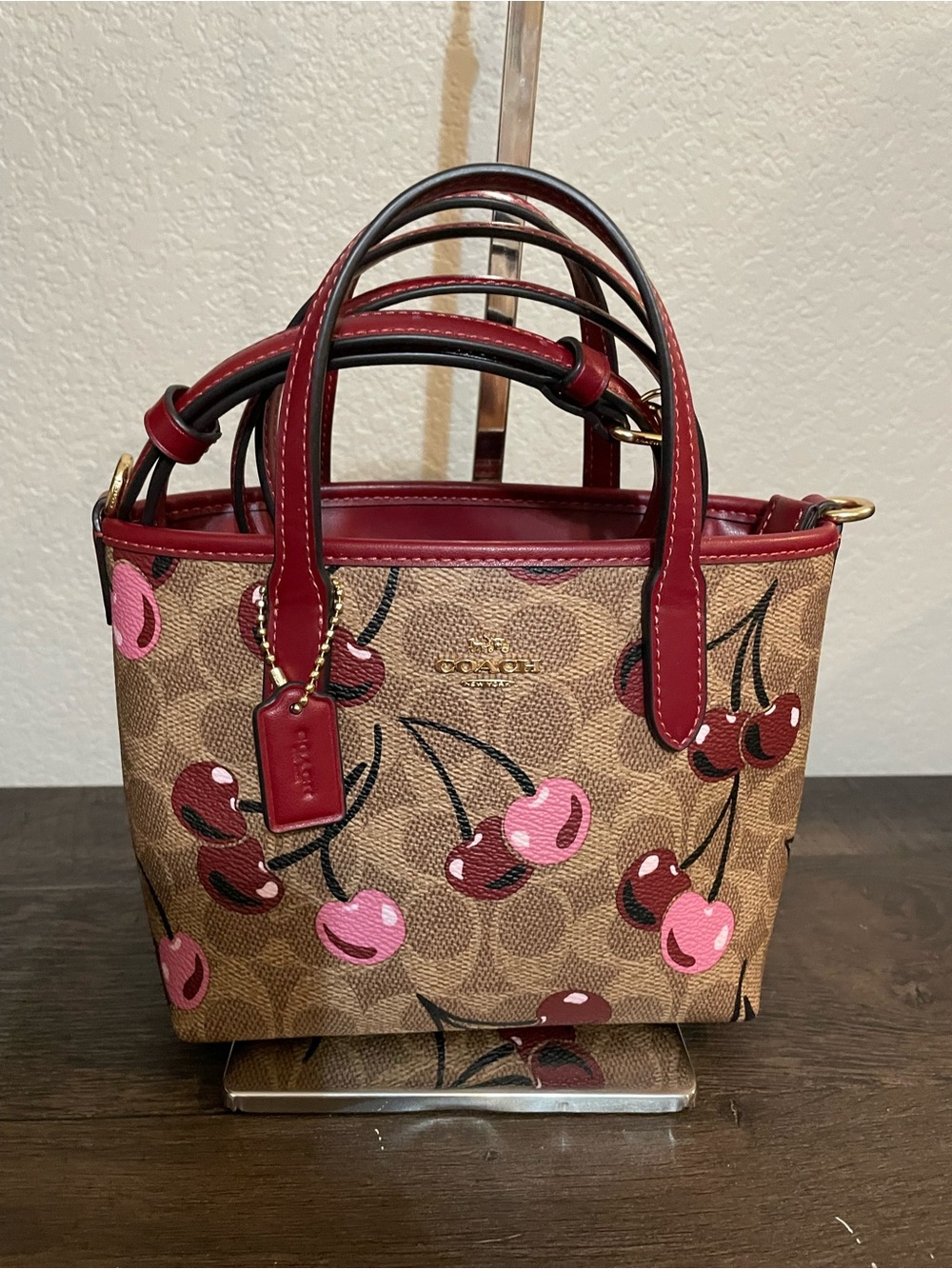 Coach Mini Tote with Red Trim and Pink Cherry Accents